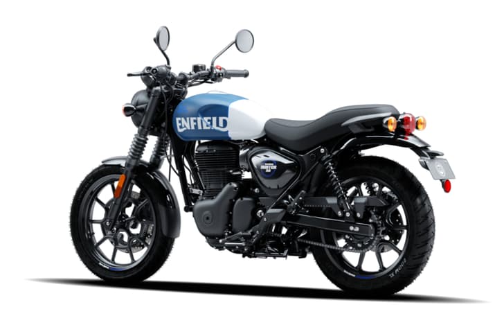 Royal Enfield Hunter 350 Rebel Blue rear three quarter