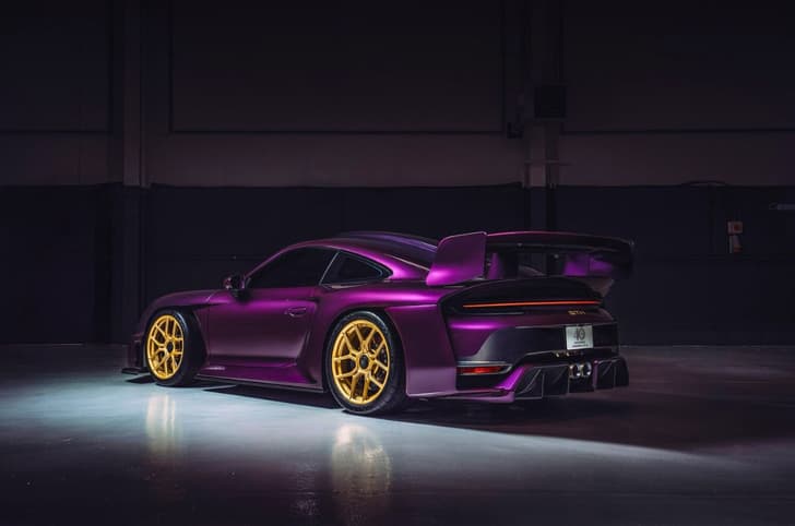 RML GT Hypercar in purple, rear left in a studio