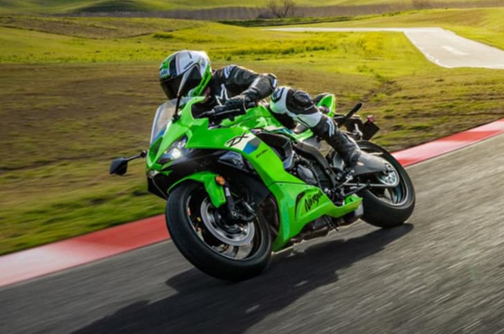2026 Kawasaki Ninja ZX-6R right cornering shot zoomed in