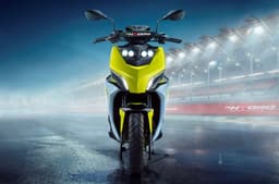 TVS Ntorq 150 head on static shot on track