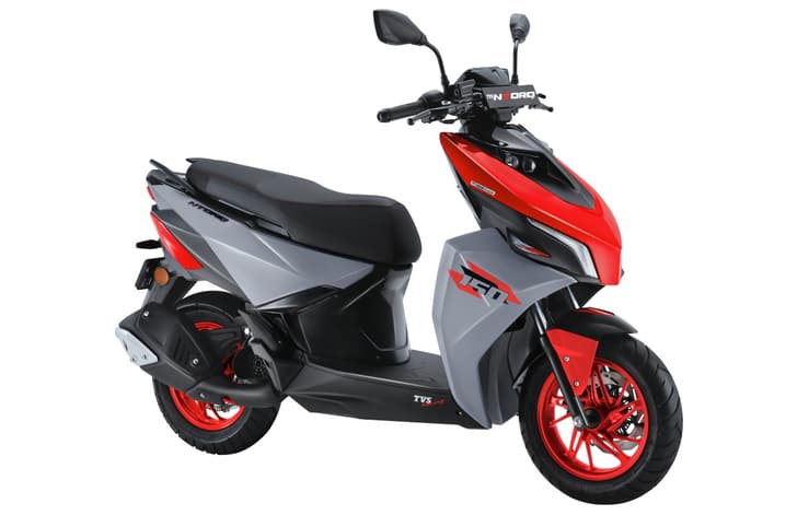 TVS Ntorq 150 red front right static in studio