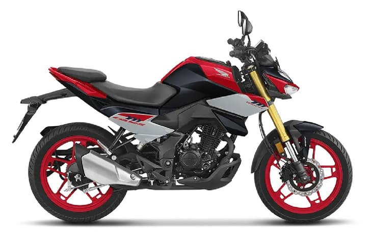 Honda CB125 Hornet red colour right side profile static in studio