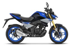 Honda CB125 Hornet blue colour right side profile static in studio