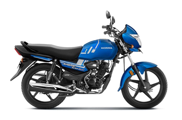 Honda Shine 100 DX blue right side profile static in studio
