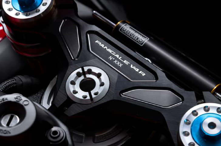 The Panigale V4 R isn’t a limited edition, but each bike carries a unique number on the top triple clamp, adding exclusivity over the regular V4 S.