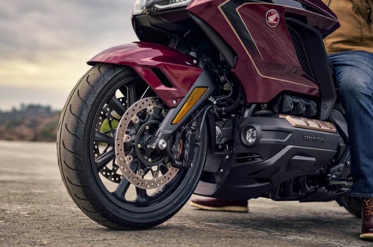 Honda Gold Wing Tour front showcasing wheel and suspension