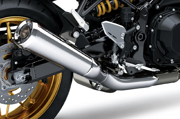 The exhaust has been reworked with a new muffler and reshaped header pipes.