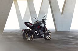 Triumph Trident 800 Ash Grey rear three fourth shot