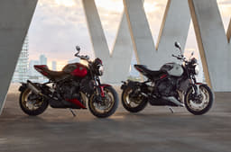 Triumph Trident 800 Carnival Red and Ash Grey Lansdcape shot.