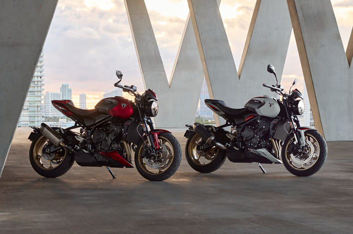Triumph Trident 800 Carnival Red and Ash Grey Lansdcape shot.
