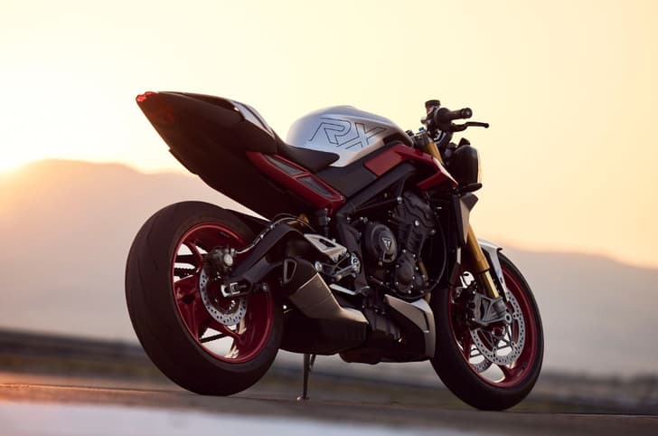 Triumph Street Triple RX rear three fourth shot.