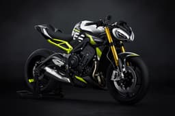 Triumph Street Triple Moto2 Edition front three fourth studio shot.
