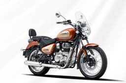 Royal Enfield Meteor 350 Sundowner Orange front three quarter
