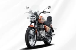Royal Enfield Meteor 350 Sundowner Orange left front three quarter