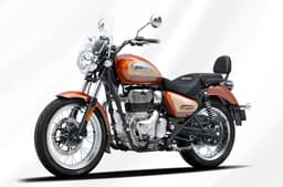Royal Enfield Meteor 350 Sundowner Orange side front three quarter