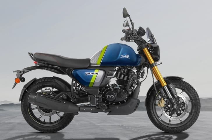 TVS Ronin side profile blue with neon