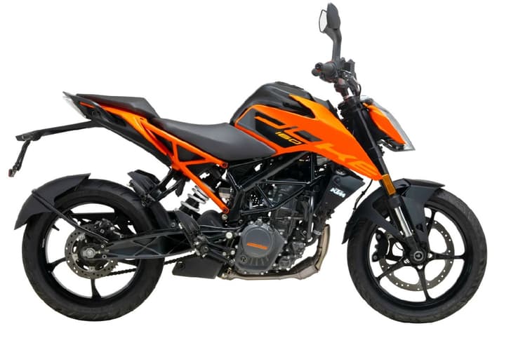KTM 160 Duke orange colour right side profile static in studio