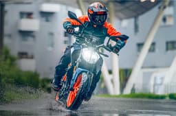 KTM 160 Duke white colour cornering shot on road