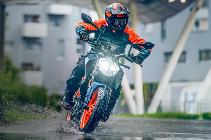 KTM 160 Duke white colour cornering shot on road