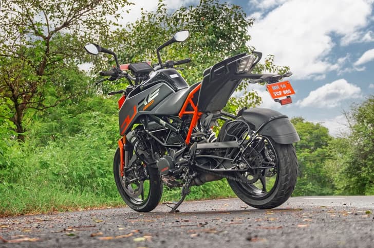 KTM 160 Duke grey colour rear left side static in field