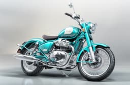 Royal Enfield Classic 650 teal green colour front right static in studio