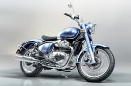 Royal Enfield Classic 650 blue colour front right static in studio