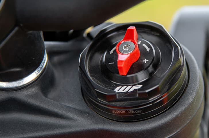 The 390 Duke features adjustable suspension at both ends. 