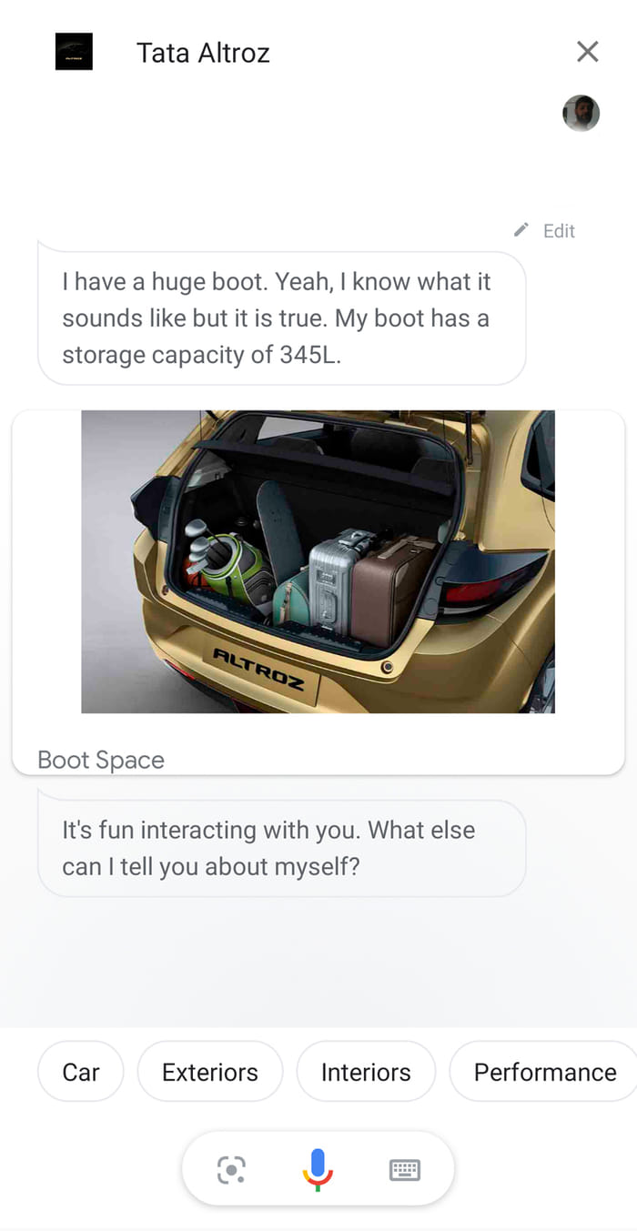 Tata Altroz Voice BoT based on Google Assistant