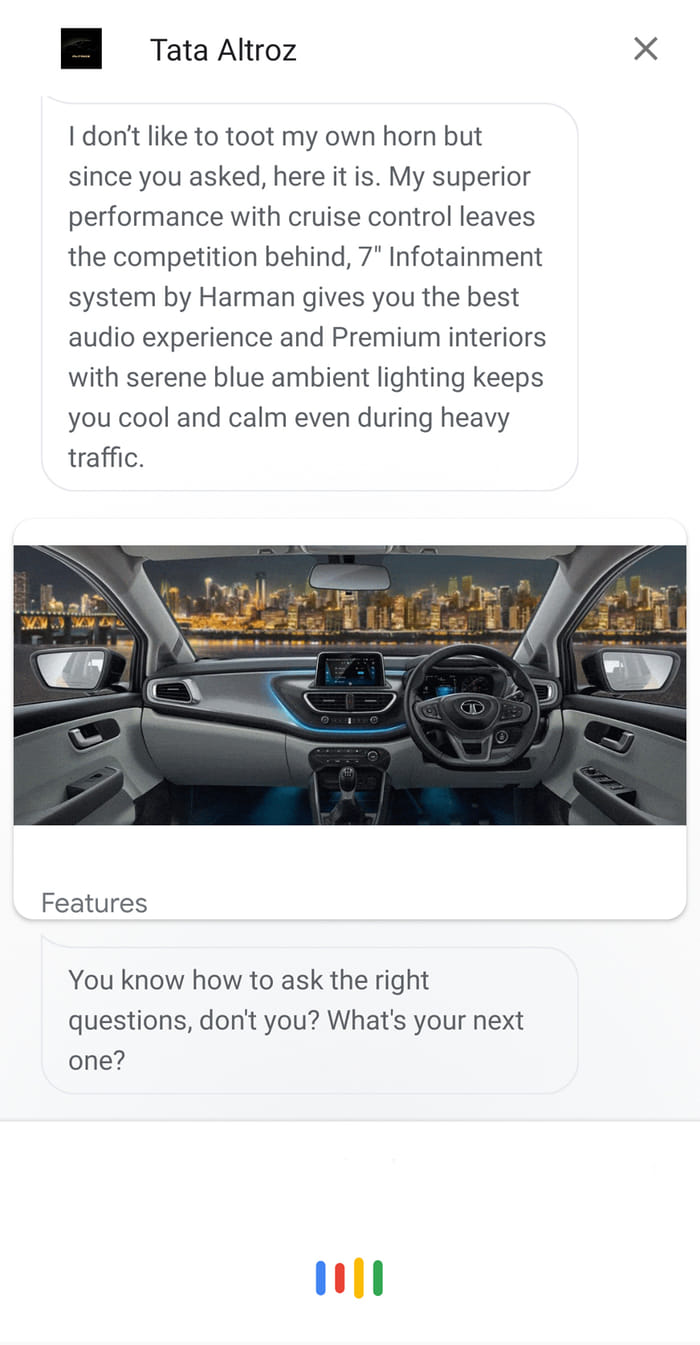 Tata Altroz Voice BoT based on Google Assistant