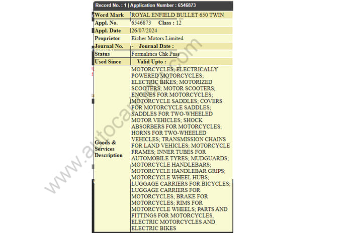 Royal Enfield Bullet 650 Twin name trademarked