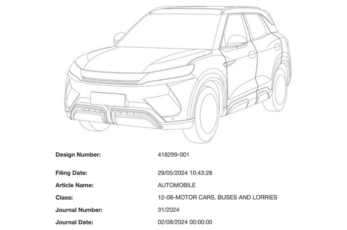 BYD Atto 2 design patent filed in India