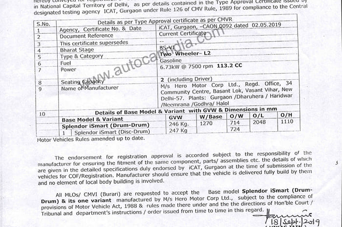 BS6 Hero Splendor iSmart to make less power