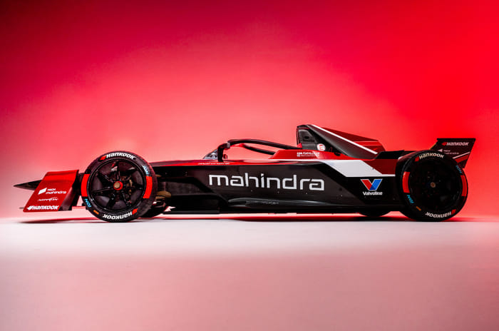 Mahindra M12Electro Formula E race car side profile
