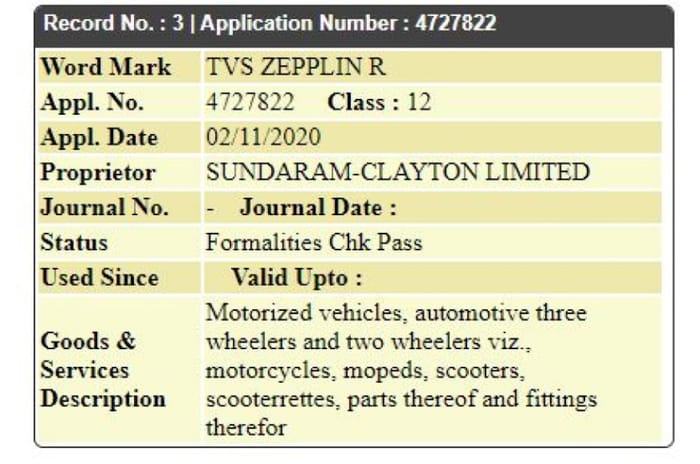 TVS registers Zepplin R name