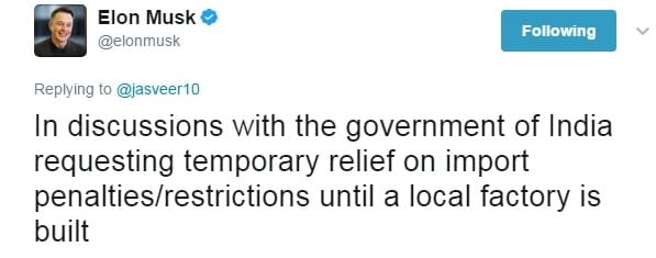 Elon Musk seeks relief on imports in India