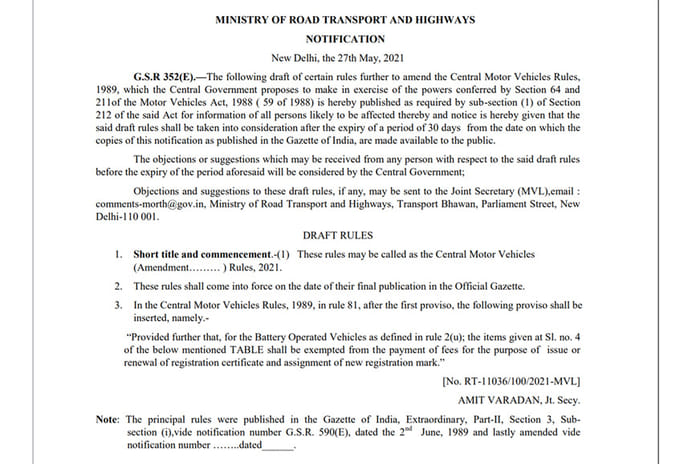 Electric vehicles likely to get registration fee waiver