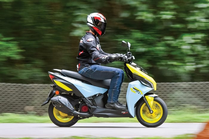 TVS Ntorq 150 right side profile riding shot