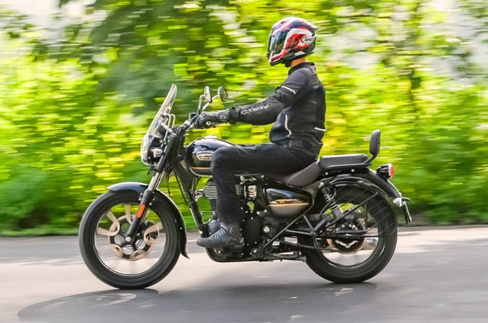 Royal Enfield Meteor 350 left side profile riding shot