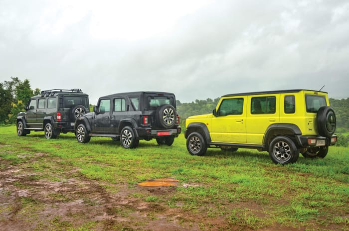 Mahindra Thar Roxx vs Maruti Jimny vs Force Gurkha 5 door rear