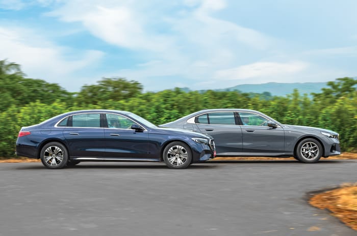 Mercedes E-Class vs BMW 5 Series side pan