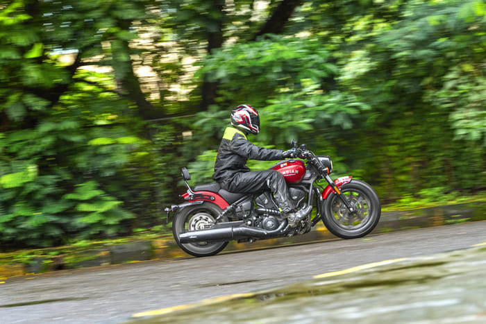 2025 Indian Scout Bobber right profile riding shot