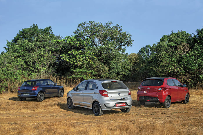 Ford Figo vs Tata Tiago JTP vs Maruti Suzuki Swift comparison