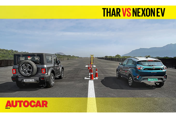 Mahindra Thar vs Tata Nexon EV drag race video