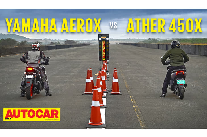 Yamaha Aerox 155 vs Ather 450X drag race video