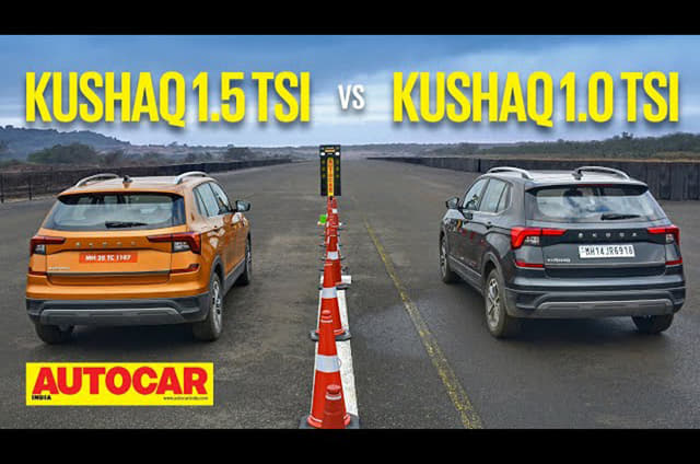 Skoda Kushaq 1.5 TSI vs Kushaq 1.0 TSI drag race video 